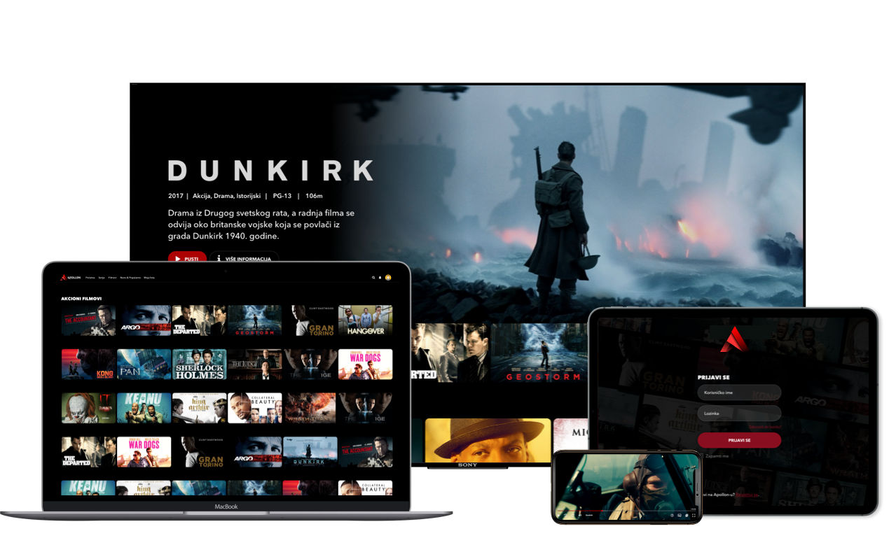 Apollon na Smart TV-u, laptopu, tabletu i mobilnom